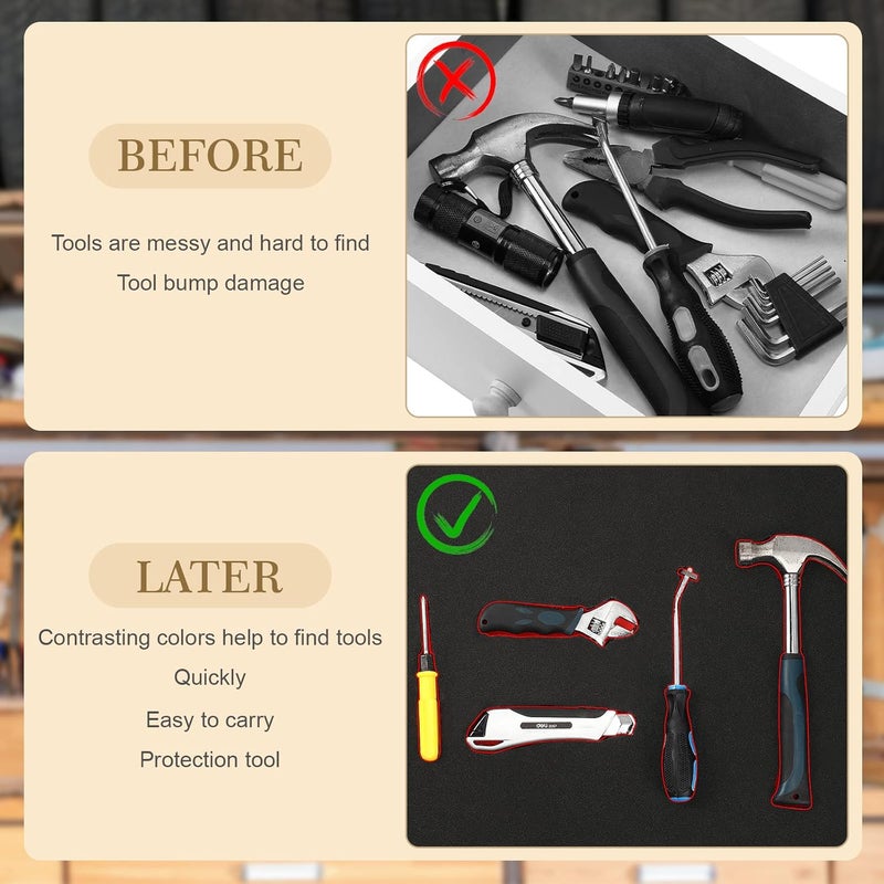 Sumind 3 مجموعات من منظمات صندوق الأدوات من الفوم مع بطانة قابلة للتعديل، فوم غير قابل للانزلاق، حصيرة لصندوق الأدوات، الخزائن، وأدراج الصناديق، باللون الأسود من الأعلى والأحمر من الأسفل (12 × 24 بوصة) - Image 5